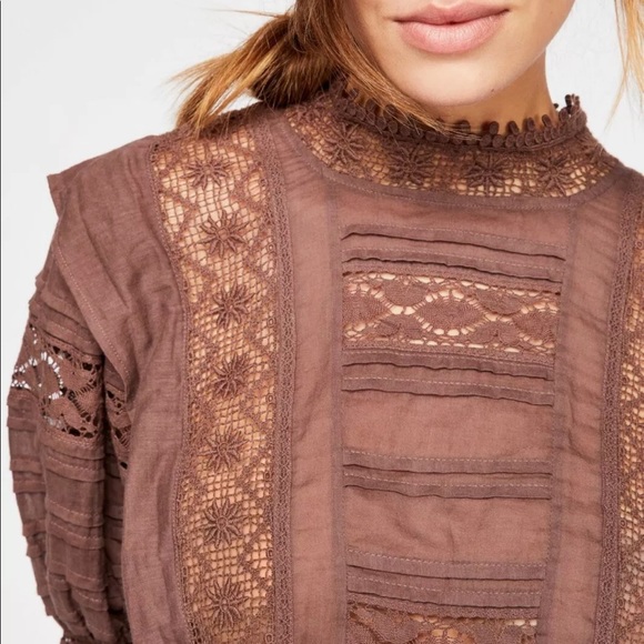 Free People Tops - Free People Small Sydney Blouse Lace Brown